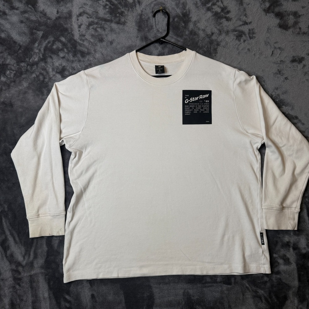 G-Star RAW Long Sleeve Pullover Sweater White Double Sided Size X-Large
